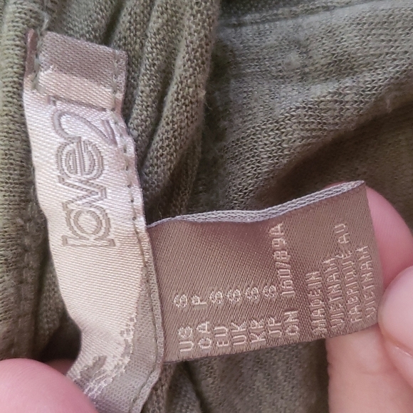 Love 21 Olive Green Babydoll Sleeve Zip Front Top 100% Linen Women's Small EUC - Picture 3 of 4